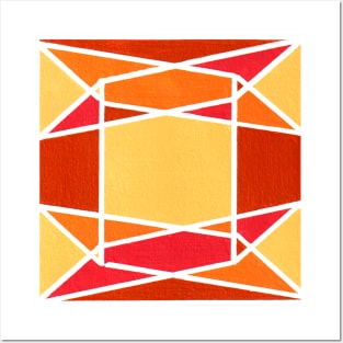 Inverted Orange Yellow Gemstone Geometric Abstract Acrylic Painting Posters and Art